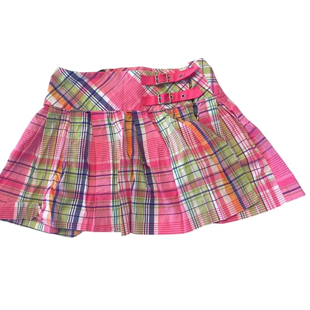 Ralph Lauren Kids Pink‎ Madras Plaid Buckle Skirt Cotton Girls Size 14